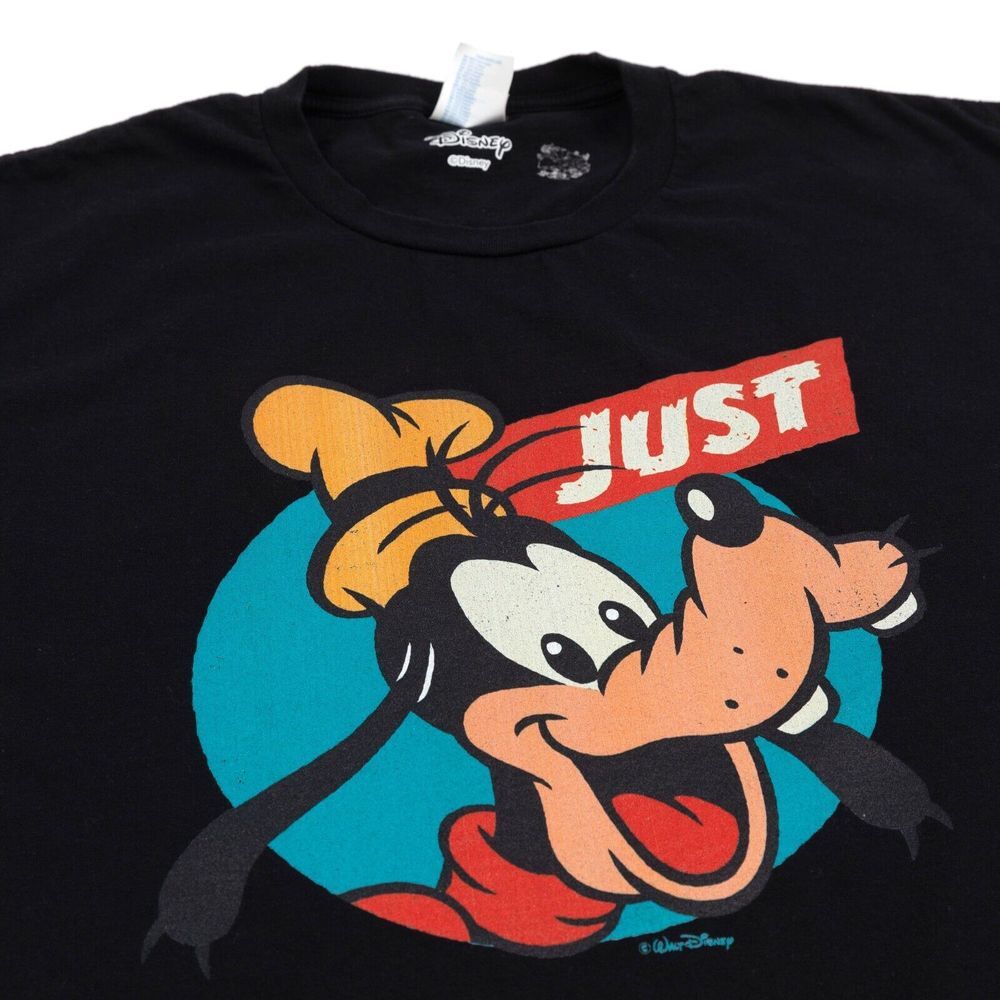 Goofy T-Shirt Short Sleeve‎ Retro Old-School Disney Men's Black XL EUC Logo